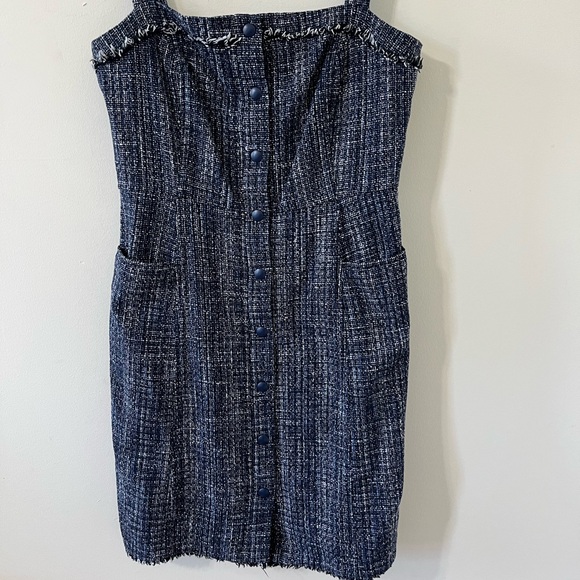 Banana Republic Navy Blue Tweed Button-Front Sleeveless Mini Dress Size 10 - Picture 8 of 12